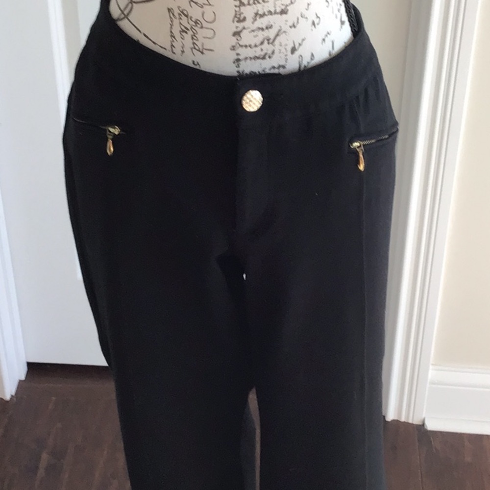 INC black pleated stretch knit pants with zippered front pockets Sz 12